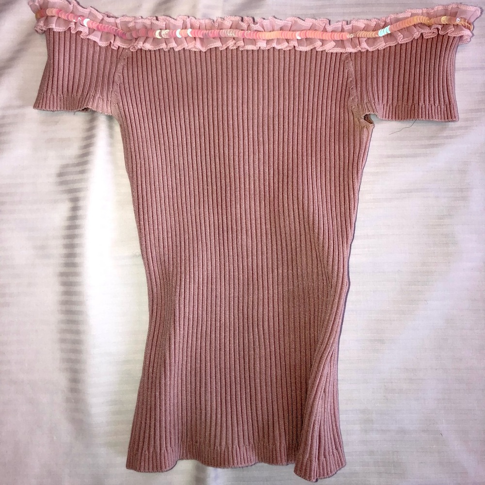 Bebe Pink Stretch Top with Sequin Detail - XS